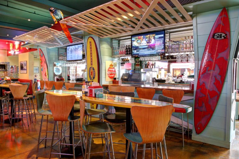 The fun and welcoming bar area of Wipeout Bar & Grill