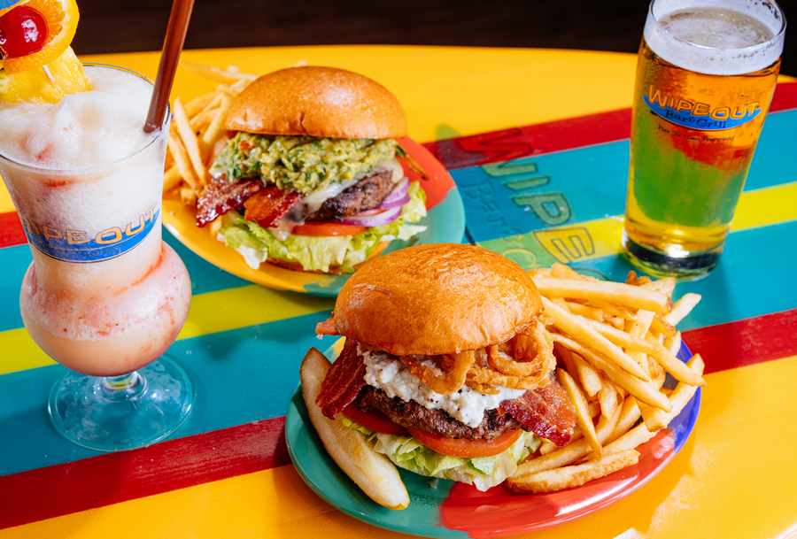 Burgers and drinks from Wipeout Bar & Grill